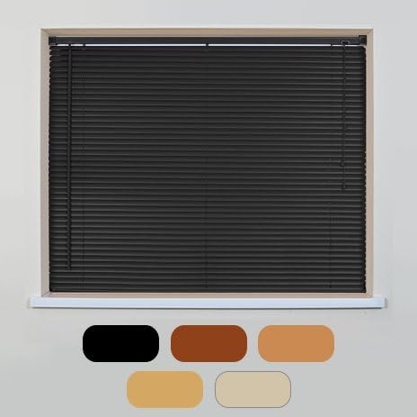 Woodgrain Effect PVC Venetian Blinds - Multiple Colours &amp; Sizes (90cm x 210cm, Black)