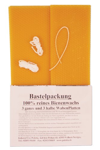Palettas Bienenwachs-Bastelpackung 100% reines Bienenwachs in Plattenform + Kerzendocht und Anleitung