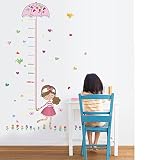 Wallpark Bunt Blumen Vögel Mädchen Halten Regenschirm, Höhe Messlatte Abnehmbare Wandsticker Wandtattoo, Kinder Kids Baby Hause Kinderzimmer DIY Dekorativ Kunst Wandaufkleber - 4