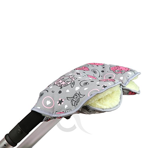 PRAM PUSHCHAIR BUGGY HAND WARMER MUFFS NATURAL sheep WOOL (owl - p150)