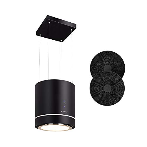 Klarstein Tron Ambience - Hotte aspirante, Mode de recirculation, Installation suspendue, 540 m³/h, Anneau LED lumineux, 3 niveaux de puissance, Contrôle simple, 2 filtres à charbon actif, Noir
