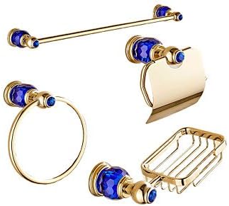 HSheng® Contemporary Blue Diamonds Gold Brass 4PCS Bathroom Accessory Set Towel Bar Towel Ring Soap Holder Paper Holder