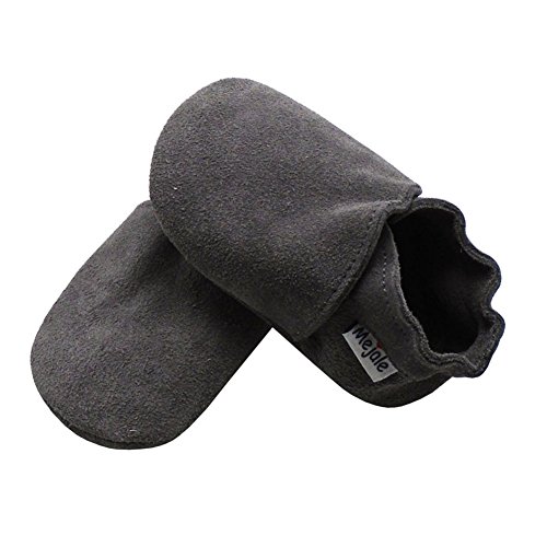 Mejale Lederpuschen Hausschuhe Kindergartenschuhe Kuh-Veloursleder Krabbelschuhe Lederschuhe Schläppchen Lauflernschuhe mit Wildledersohle - 4