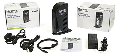 Plugable USB-C Docking-Station mit dreifacher Anzeige. Verfügt über Ladeunterstützung/Stromversorgung für spezifische Systeme mit Windows USB-C und Thunderbolt 3 (UK- und EU- Netzkabel enthalten) - 5