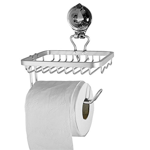 Tatkraft Fix Toilettenpapierrollenhalter mit Ablage für Handy Vakuum-Saugnapfbefestigung Alu