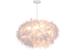 GUANSHAN 45 cm/17,8"Ellipsoïde Plume Blanche Suspension Abat-Jour en Plumes Plafonnier Lustre en Plumes pour Salon, Chambre à Coucher, Salle à Manger