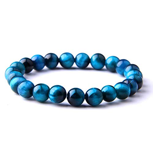 Wave Process Bracelet Fashion Véritables Pierres Naturelles 8 mm Femme & Homme Marque Française avec Pochette Coton de Protection (Oeil de Tigre Turquoise, 19)