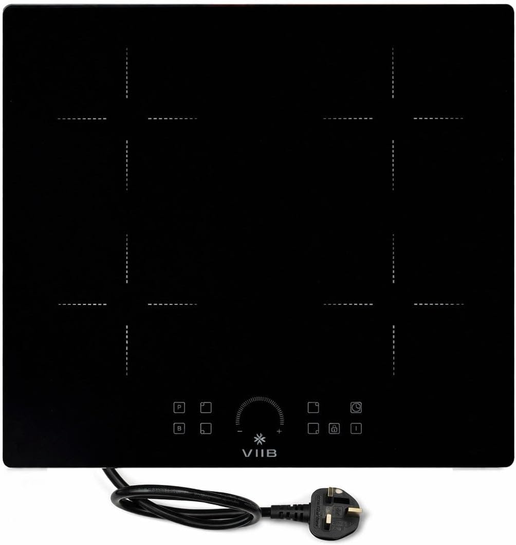 VIIB Induction Hob 60cm, 4 Zone Electric Cooktop, 2800W Built-In Hob with Plug, Touch Control, Booster Function, Child Lock, Timer, Auto Shut-Off, Black Glass