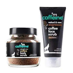 mCaffeine Coffee Body Scrub & Face Scrub for Women & Men | Exfoliate Scrub Combo with Tan Removal Body Scrub (100gm) and Blackhead Remover Espresso Face Scrub (75gm) for Soft & Smooth Skin