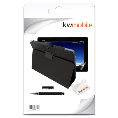 3in1 Set: kwmobile Hülle für Asus Memo Pad 10 ME102A – Tabletcover Slim Case Tablet Schutzhülle – Smart Cover Tabletcase Schwarz + Folie, kristallklar + Stylus, Schwarz - 7