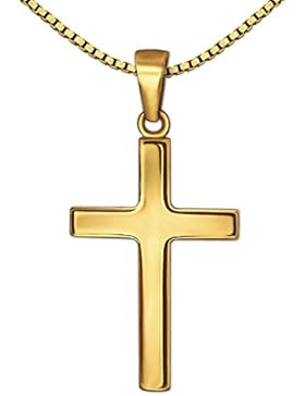 CLEVER SCHMUCK-SET Goldener Anhänger kleines Kreuz 18 mm schlicht glänzend 333 GOLD 8 KARAT mit vergoldeter Kette...