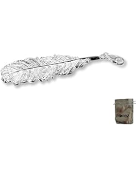 Original Enez Echt 925 Silber Feder Anhänger Bettelarmband (3,5 x1,3cm) R2774 + Geschenkbeutel