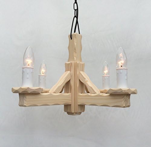 Traditional Rustic 4-Light Wooden Natural Pine Pendant / Ceiling Light