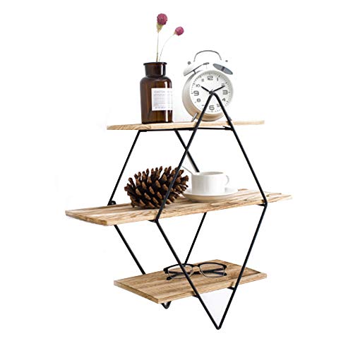 Hrtc Étagère Murale de Style européen Salon Tenture Murale en Fer forgé étagère Rétro créatif étagères en Bois Massif Partition Murale Ronde Flottant présentoir bibliothèque Pied de Fleur (A)