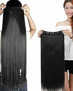 ALX 22 inch Straight Natural Black Long Hair Extension Pack of 1, Hair Accessories For Women/Girls 22 inch 5 snap tic tac Clip based hair extension wig false/fake hair just like real human hair