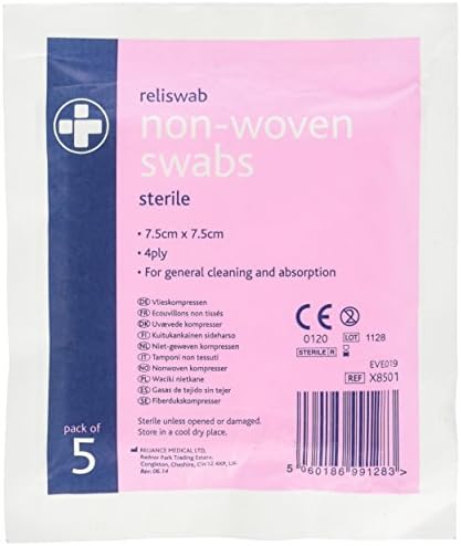 ReligauzeRELX8501 Swab, Non Woven, Sterile, 4 Ply, 7.5 cm W x 7.5 cm L (Pack of 5)