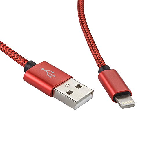 rocabo 1429 Cavo Lightning a USB da 2 m - Rivestimento in Nylon - USB - A a 8 Pin - Cavo di Ricarica - Cavo Dati per Apple iPhone/iPad/iPod Rosso