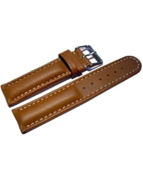 Uhrenarmband - Watchband Berlin - echtes Leder - Glatt - hellbraun - weiße Naht - 22mm