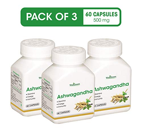 VitaGreen Ashwagandha Capsules (500 mg, 180 Count) Pack of 3