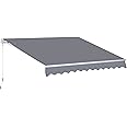 Outsunny 3 x 2.5m Garden Patio Manual Awning, Retractable Canopy Sun Shade Shelter with Fittings and Crank Handle, Grey