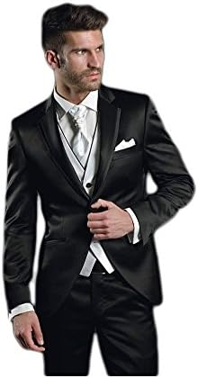 Albrose One Button Groom Groomsman Mens Suits Slim Fit Tuxedos 3 Piece Sets Ivory Vest S