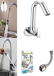 LAYSAN Soft Sink Cocke for Kitchen Sink 360 Degree Rotating with Turbo Flex Faucet, Brass Tap with Chrome Finish Full Brass tap for Kitchen Sink taps with Free Flange and Teflon Tape