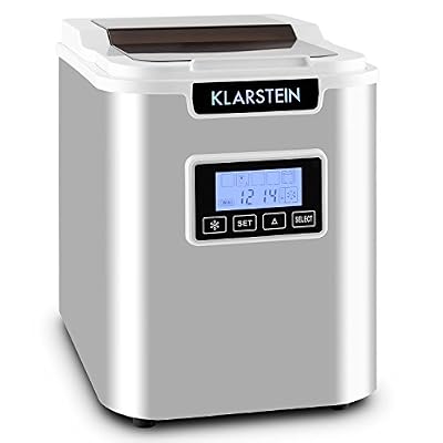 Klarstein Icemeister Machine à glaçons • Prêts en 15 minutes • Jusqu'à 12 kg de glace en 24 heures • Trois tailles de glaçon (small, medium, large) • Réservoir de 1,1L • Acier • Minuteur • Auto-netoyant • Récipient en glace de 0,4 l…