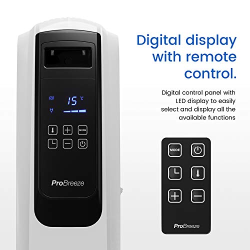 Pro Breeze Radiateur Numerique à Bain d'Huile avec 10 Colonnes, Minuteur Intégré, 4 Puissances de Chauffage,Thermostat, 2500W, Télécommande