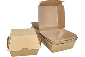 Birkmann Burgerboxen, braun, 25 Stück, mit Beschcihtung, Fastfood Snackbox mit Klappdeckel, fettdicht, unbedruckt