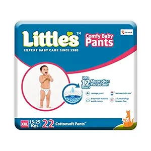 Little's Baby Pants Diapers with Wetness Indicator & 12 Hours Absorption, Extra Extra Large (XXL), 15-25 kg, 22 Units x Pack of 1, White