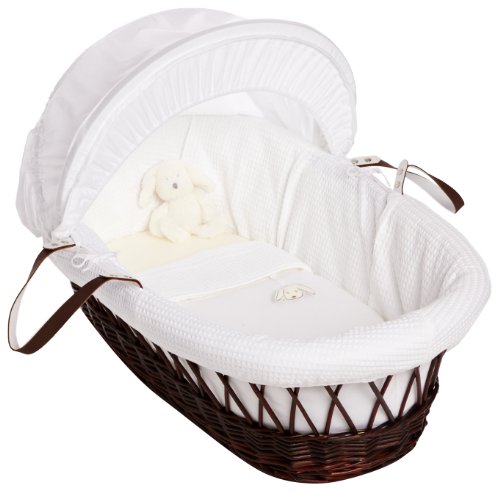 Izziwotnot Gift White on Dark Wicker Moses Basket