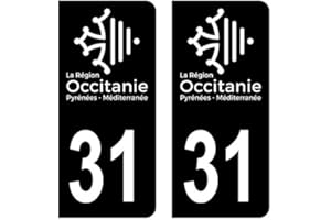 HADEXIA Autocollant Stickers Plaque immatriculation Voiture Auto département 31 Haute-Garonne Logo Région Occitanie Full Noir Lot de 2