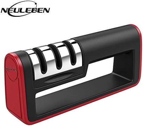 Neuleben Kitchen Knife Sharpener-3-Stage Knife Sharpening Tool Diamond Coated Wheel System for Straight Knives,Ceramic Knives,Scissors,Safe and Easy to Use
