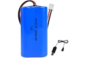 PHILLEQU 7.4V 2000mAh Li-ion 18650 Battery Pack Replacement Rechargeable Battery Pack With XH2.54-2P USB Charger Cable for RC Airplane DIY, Fishing lights,Doorbell, etc.