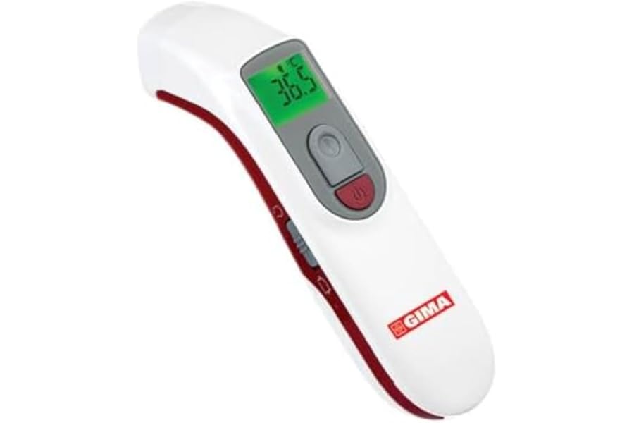 GIMA - Professional Digital Laser Front Infrared Thermometer for Fever Instant Non-Contact for Babies, Children and Adults, Thermoscanner with Alarm, 2 AAA Included, GB,FR,IT,ES Languages