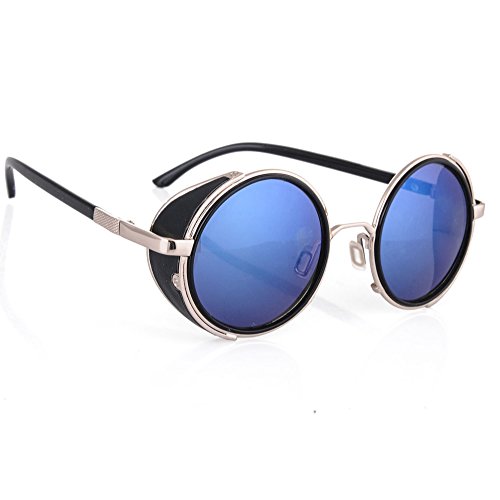Morefaz - Gafas de sol - para hombre azul Blue/Gold Mirror lens regular