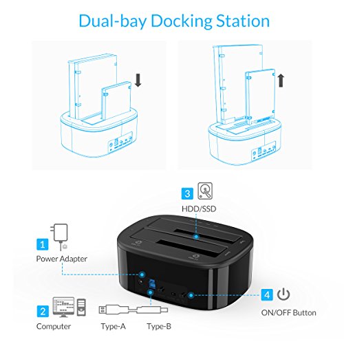 ORICO USB 3.0 auf SATA Dual-Bay Festplatte Docking Station für 2,5 / 3,5 Zoll HDD / SSD mit Offline-Klon-Funktion [UASP-Protokoll und 2 x 8TB unterstützt] - 4