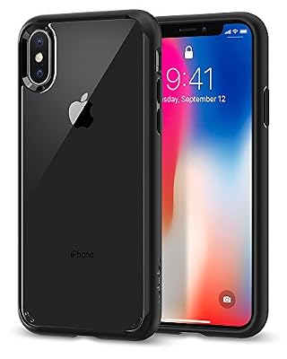 Spigen Coque iPhone X, Spigen® [Ultra Hybrid] AIR CUSHION [Noir Matte] Transparent / TPU Bumper / Coque pour Apple iPhone X (2017) - (057CS22129)