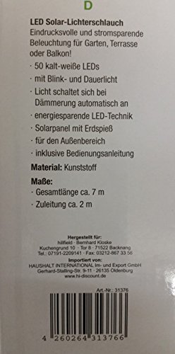 LED Solar Lichterkette Solarlichterkette, 5 Meter, Wasserdicht, 50 LEDs, 1,2V, Tageslichtweiß, tragbar, mit Lichtsensor, Außenlichterkette, Weihnachtsbeleuchtung, Beleuchtung für Hochzeit, Party , hillfield - 3