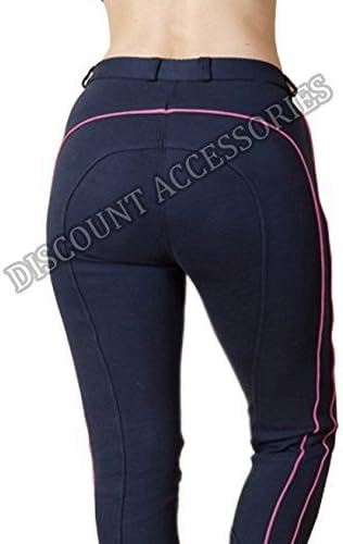 HORSE RIDING LADIES SOFT STRETCHY JODPHURS/JODHPURS JODS NAVY WITH PINK PIPING (10/28")