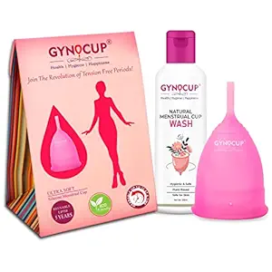 GynoCup Combo Reusable Menstrual Cup & Wash (100ml) For Women Safe, Easy-To-Use & Comfortable For All Lifestyles (Pink) (Medium)