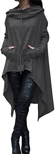Fuyingda Women Loose Sweatshirt Tunic Oversized Hoodie Casual Pullover Coat with Pockets (Dark Gray, 3XL)