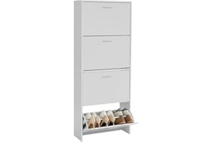 CASABEL Mueble Zapatero Estrecho de 4 Abatibles para 24 Pares – Blanco – Ideal para Recibidor – Organizador de Zapatos en Madera MDF – Medidas 60×24x150 cm – Fácil de Montar