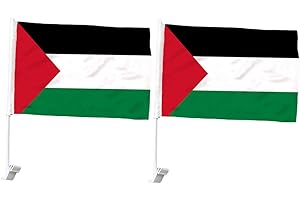 CAXUSD 2pcs Palestine Flag with Pole for Car Window Decoration Lightweight Polyester National Flags for Sports Parades and Celebrations