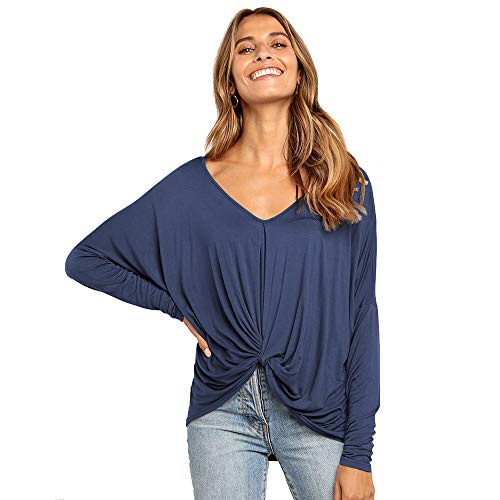 Imixcity Verano Camisas De Hombro Frío Blusas Tops del Batwing Camisetas sin Mangas Camiseta Casual Camiseta para Mujer (XL, C#Azul(Twist Knot))