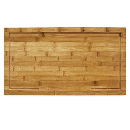 Relaxdays Schneidebrett Bambus HxBxT: ca. 4,5 x 52 x 29 cm großes und robustes Holzbrett Küchenbrett mit Saftrinne Schneidunterlage aus Holz zum Tranchieren als Servierbrett und Herdabdeckung, natur - 5