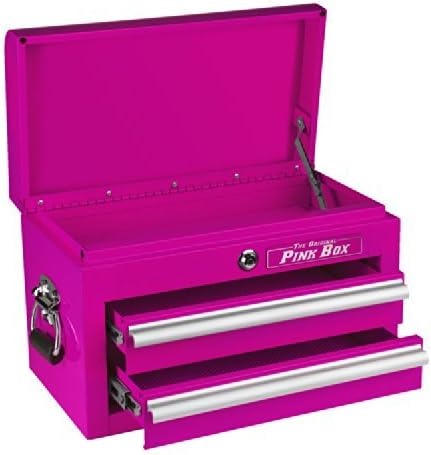 The Original Pink Box PB218MC 18-Inch 2-Drawer 18G Steel Mini Storage Chest w/ Lid Compartment, Pink by The Original Pink Box