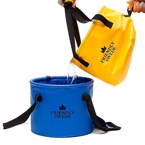Zusammenklappbarer Falteimer Faltschüssel, Eimer für Camping, Reisen, Gartenarbeit, unterwegs – Falteimer Waschbecken Wasser Container Eimer, mit Deckel und Werkzeug Mesh Tasche – von The Friendly Swede (Schwarz 16 Liter) - 5