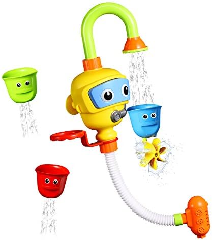 Baby Bath Toys, [ASTM-F963 &amp; EN71 Approved]Pictek Shower Diverting Manual Diver with 3 Stackable Cups, Waterwheel, Shower Spray Pump, Suction Pad for Children Kids Girls Boys