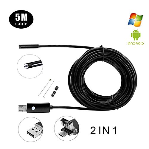 KATHER 7mm 2 IN 1 Smart USB Endoscope With 6 LED HD Camera for PC, Laptops Windows system and Android Phones with OTG and UVC Function (5M)